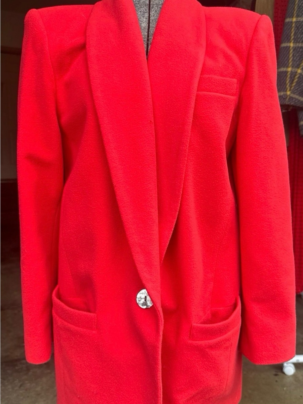 Valerie Stevens Vibrant Red Shawl Collar Blazer